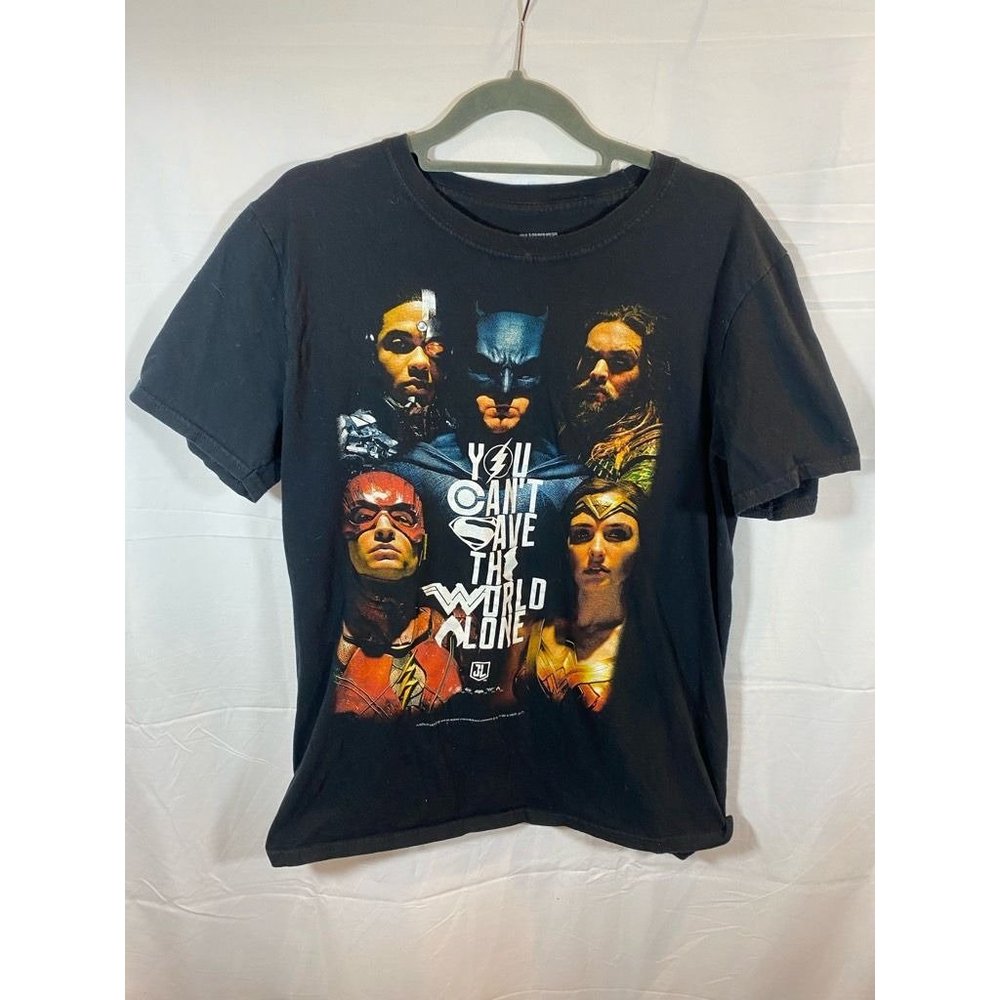 Dc Comics Justice League Boys Medium Black You Cant Save The World Alone Kids.